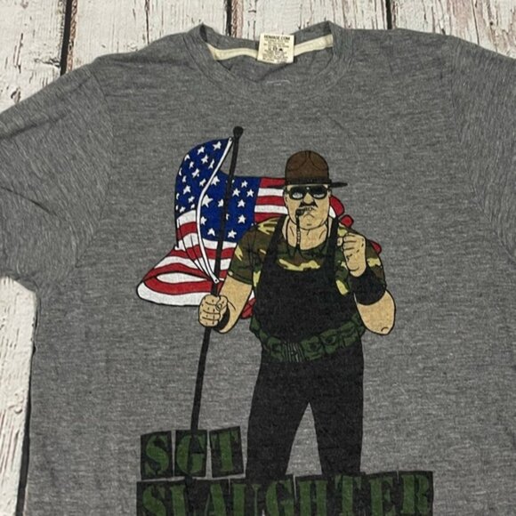 Sgt. Slaughter Homage WWF WWE Gray Sports Wrestling Crewneck Tee Tshirt - Picture 6 of 6